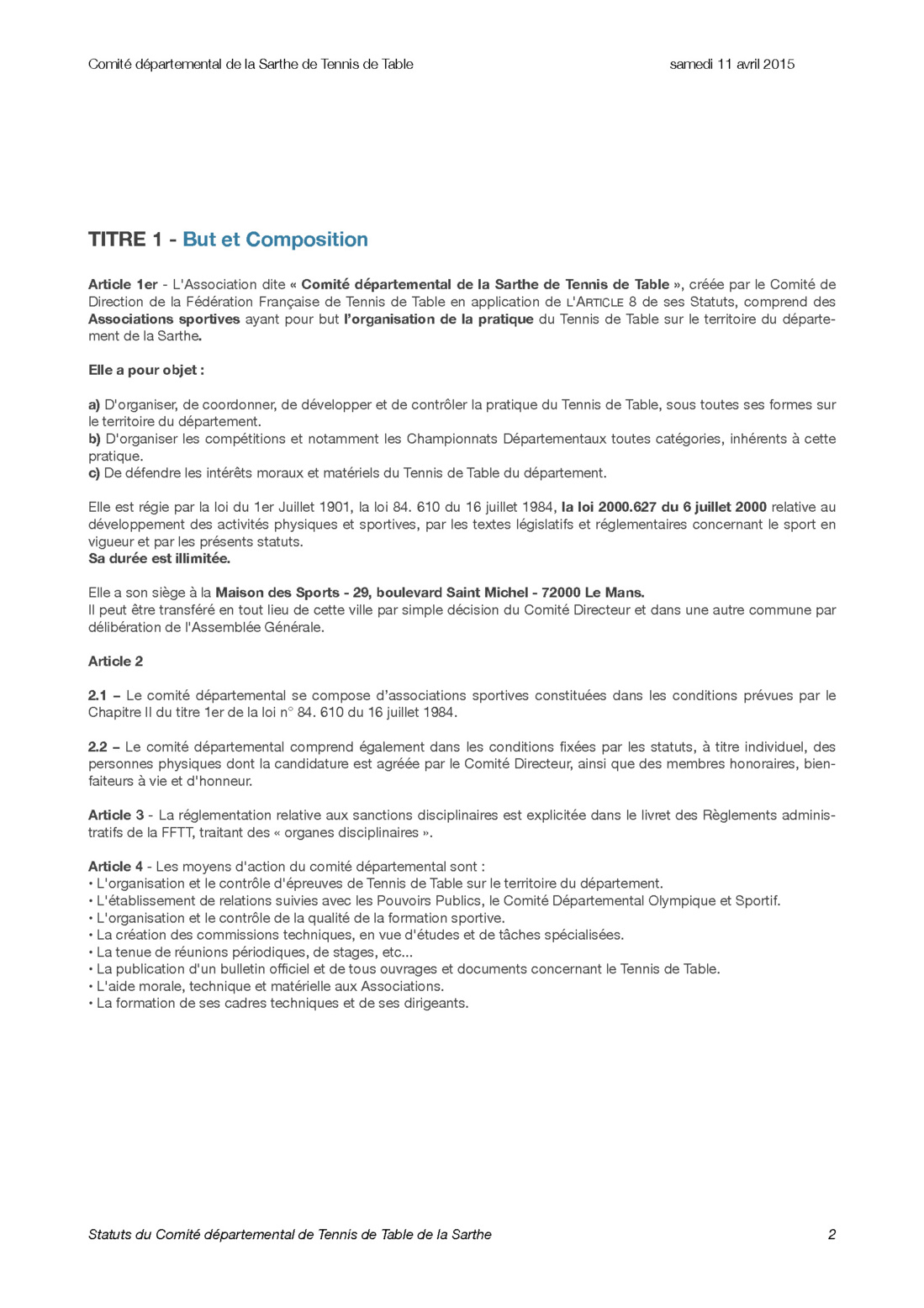 Statuts du Comité départemental