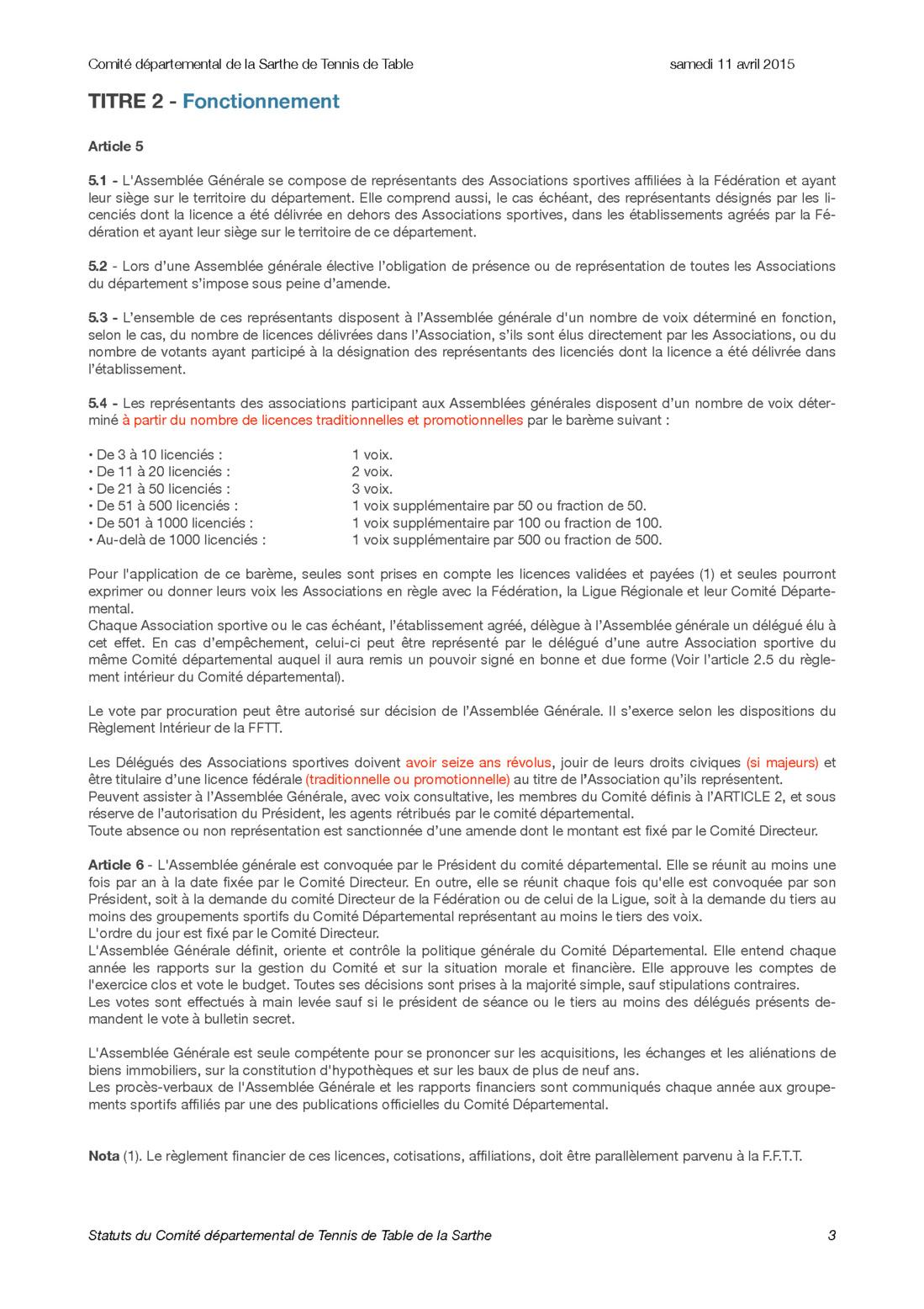 Statuts du Comité départemental