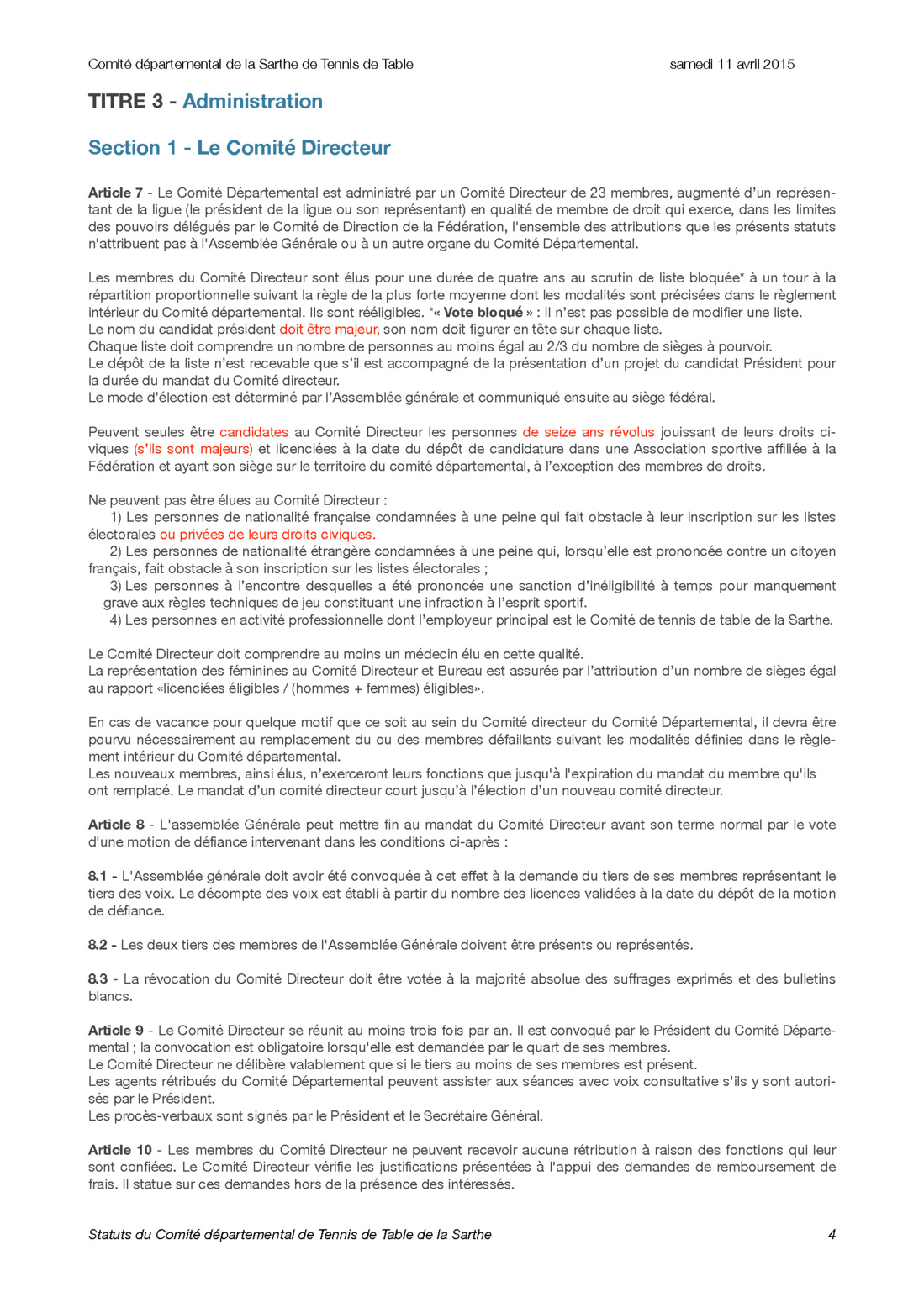 Statuts du Comité départemental