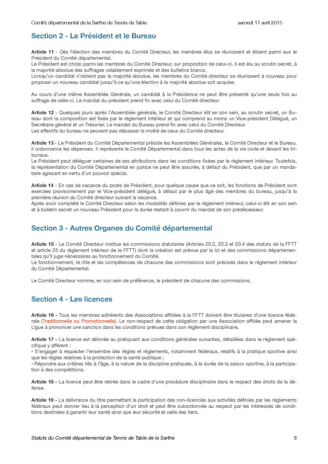 Statuts du Comité départemental
