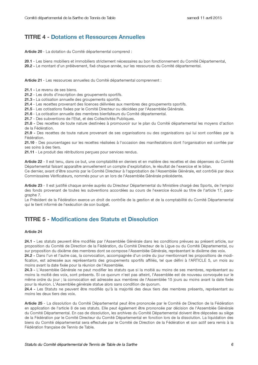 Statuts du Comité départemental