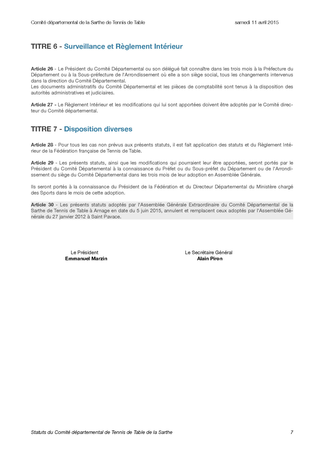 Statuts du Comité départemental