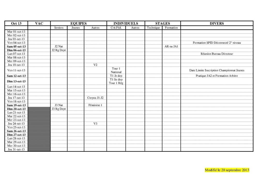 Calendrier Saison 2013-2014