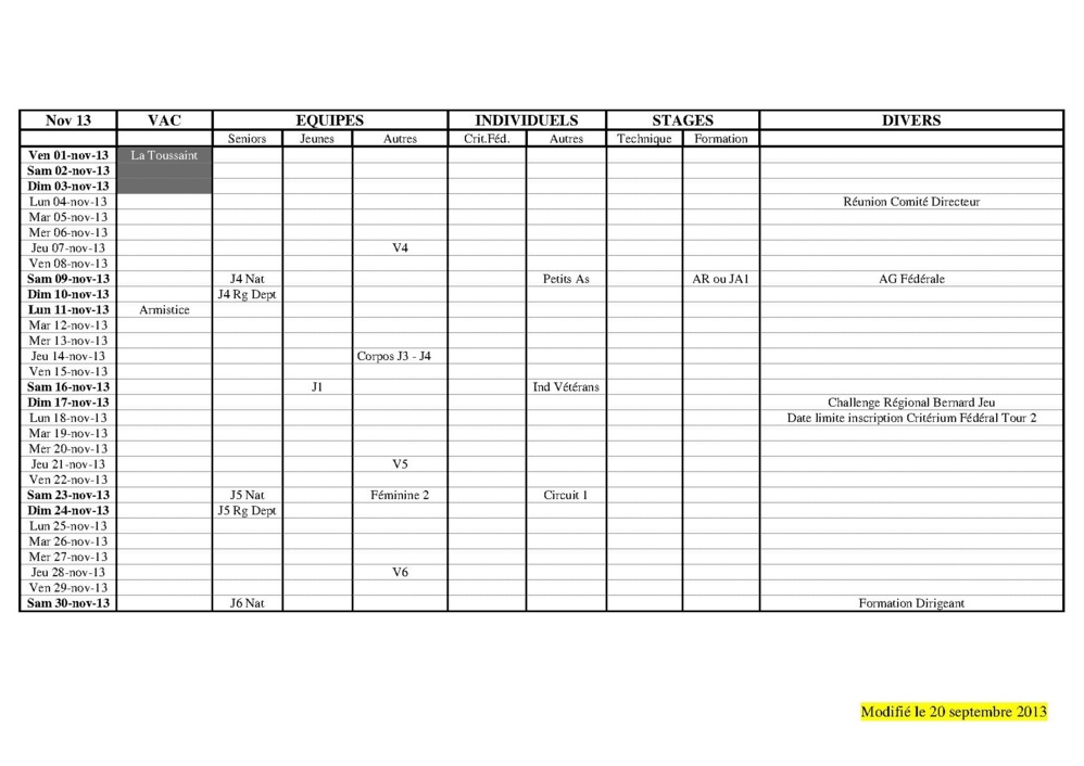 Calendrier Saison 2013-2014