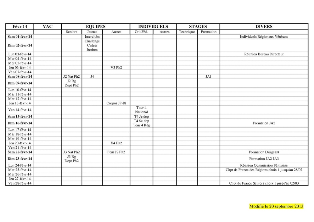 Calendrier Saison 2013-2014