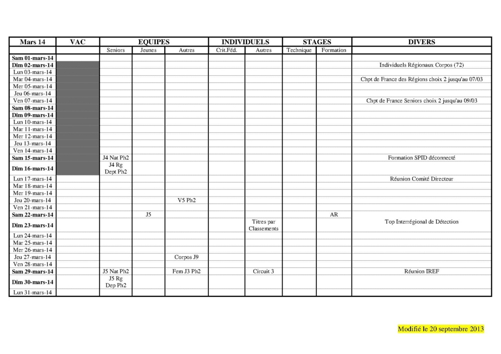 Calendrier Saison 2013-2014