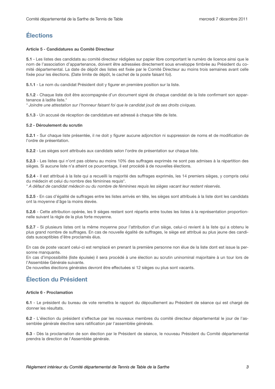 Règlement intérieur du Comité départemental