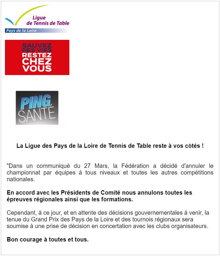 Annulation des compétitions et formations régionales Annulation des compétitions et formations régionales