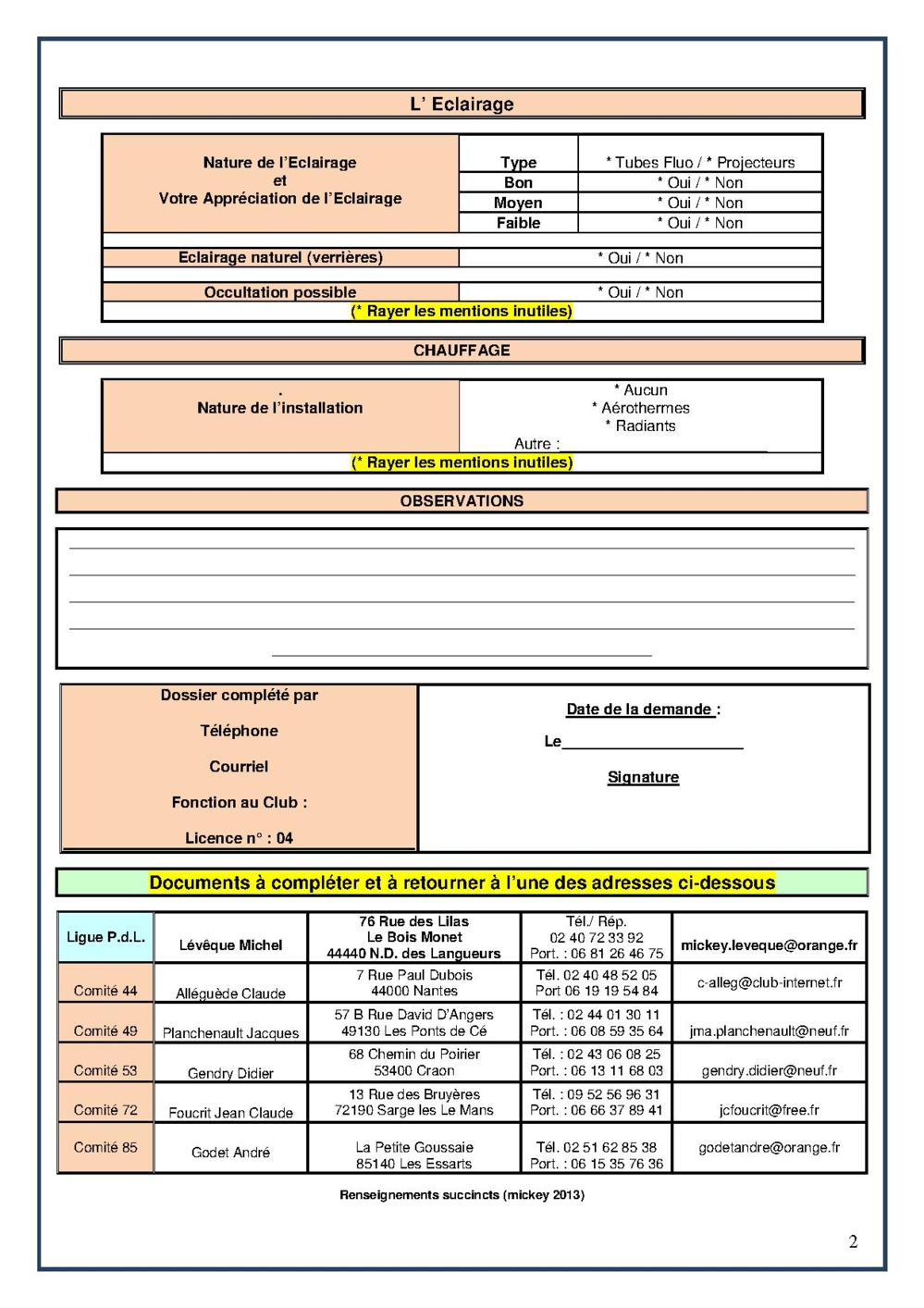 Demande de classement (Homologation) d'une Salle