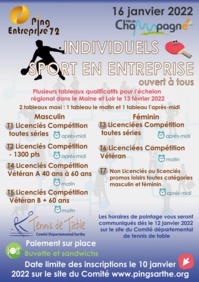 Horaires et engagés pour la Compétition individuelle : Sport en entreprise Horaires et engagés pour la Compétition individuelle : Sport en entreprise
