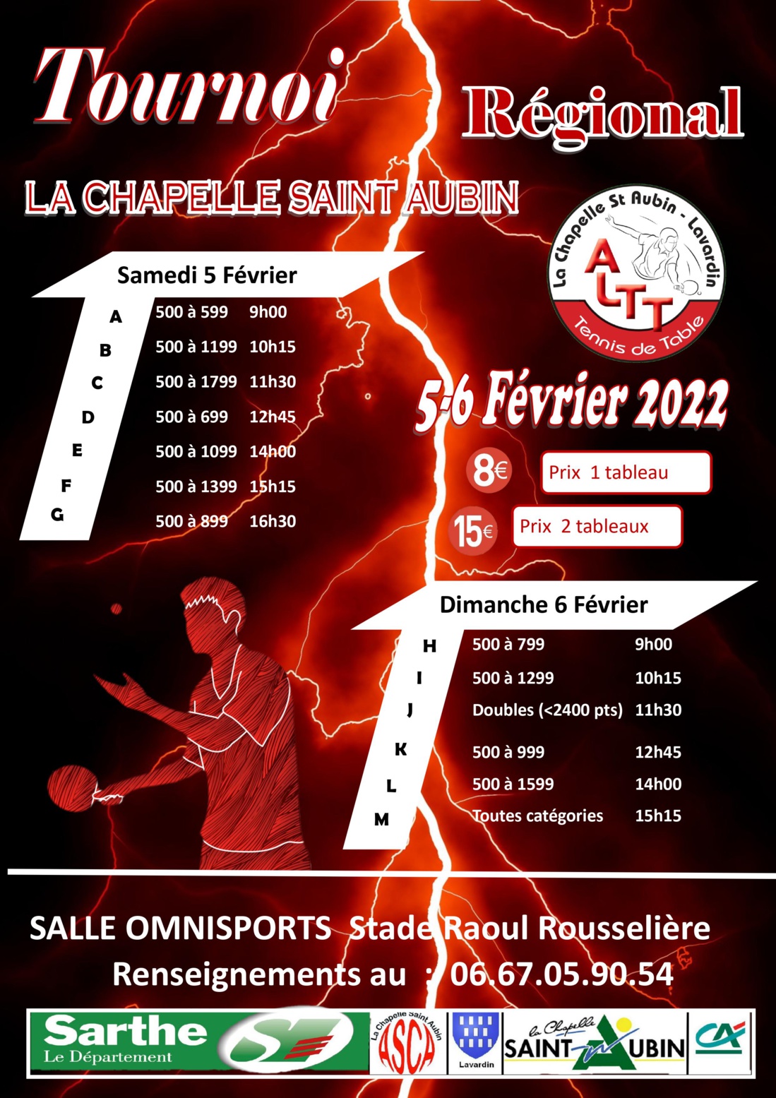 Tournoi de La Chapelle ALTT le 5 & 6 février (ajout d'un tableau loisirs) Tournoi de La Chapelle ALTT le 5 & 6 février (ajout d'un tableau loisirs)