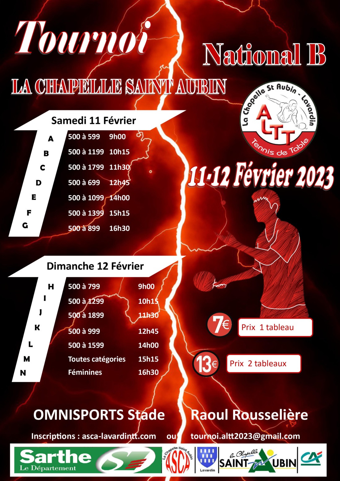 Tournoi National B de La Chapelle ALTT le 11 & 12 février 2023 Tournoi National B de La Chapelle ALTT le 11 & 12 février 2023
