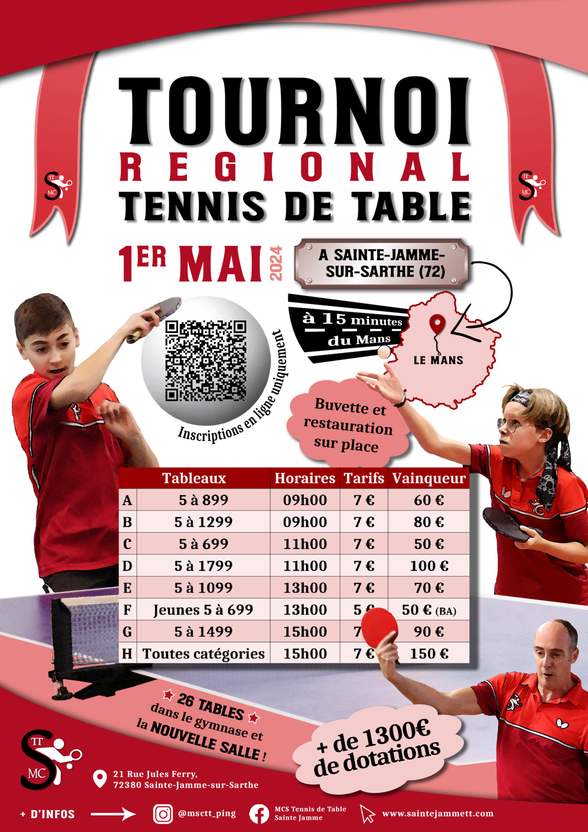 Le club de Maine Coeur de Sarthe TT (Ste-Jamme) organise un tournoi régional le 1 mai