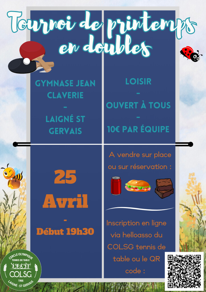 le club de Laigné Saint Gervais organise un tournoi en double le 25 avril 2025 le club de Laigné Saint Gervais organise un tournoi en double le 25 avril 2025