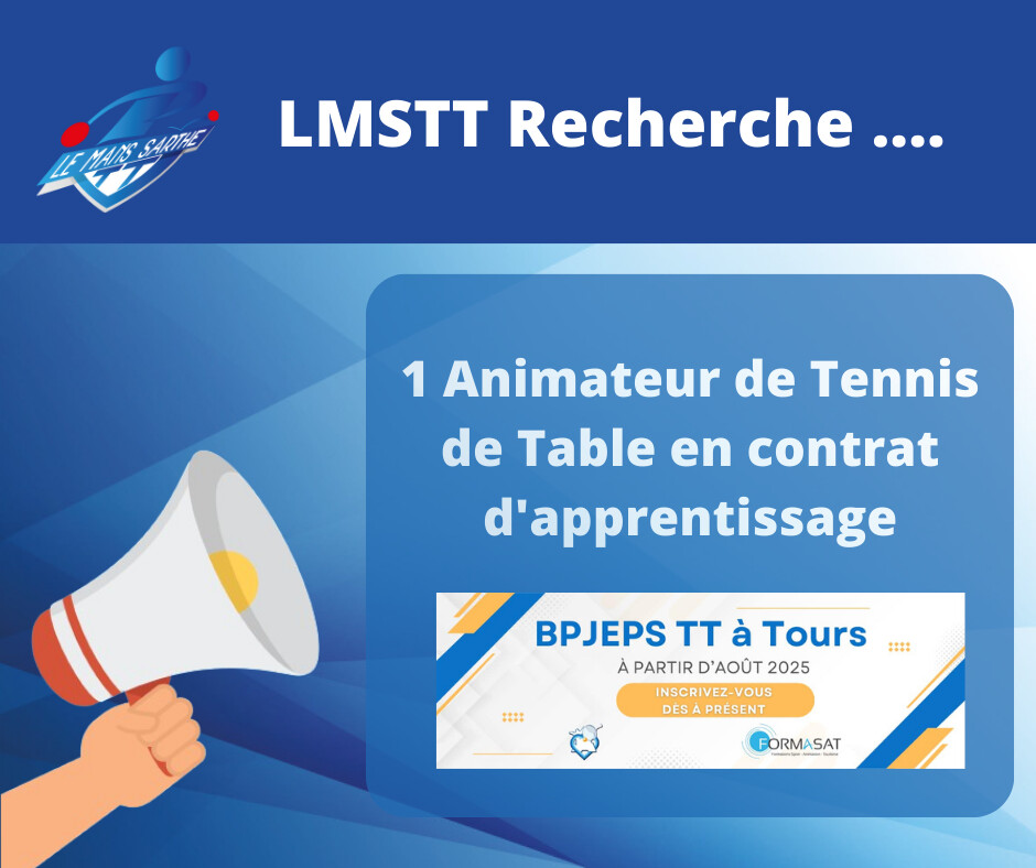 Offre d'emploi : Le Mans Sarthe TT recherche un animateur de Tennis de Table en contrat d’apprentissage