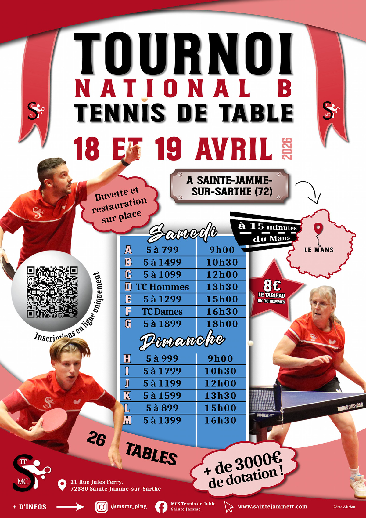 🏓 TOURNOI NATIONAL B : 18 ET 19 AVRIL 2026 🏓 🏓 TOURNOI NATIONAL B : 18 ET 19 AVRIL 2026 🏓