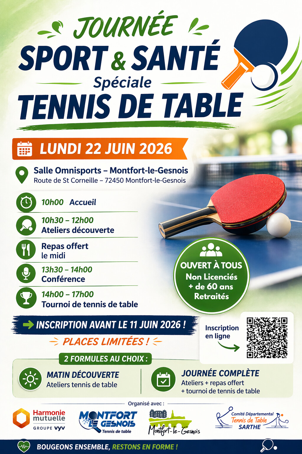 Journée Sport & Santé – Spéciale Tennis de Table -  Lundi 22 juin 2026