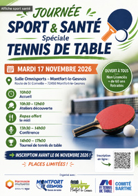 Journée Sport & Santé – Spéciale Tennis de Table - Mardi 17 novembre 2026 Journée Sport & Santé – Spéciale Tennis de Table - Mardi 17 novembre 2026