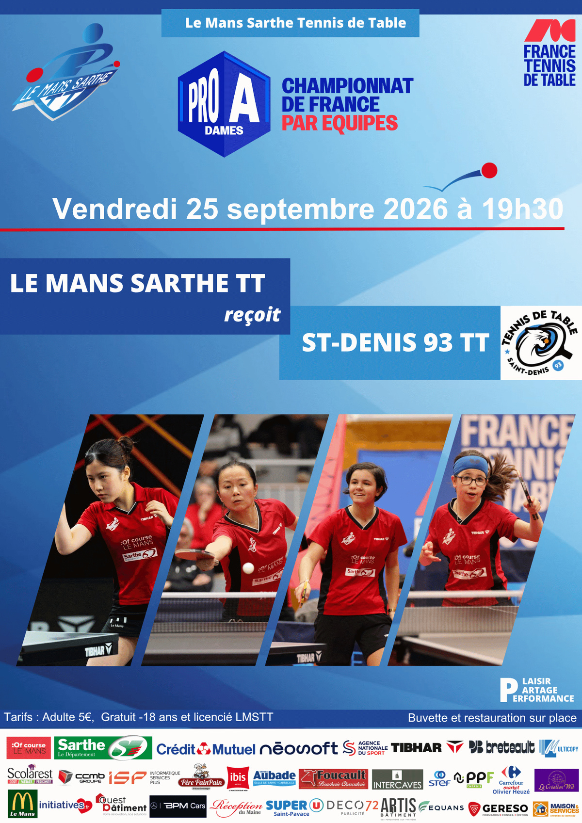 Match de Pro A dames : LMSTT vs St-Denis 93 TT le vendredi 25 septembre à 19h30 Match de Pro A dames : LMSTT vs St-Denis 93 TT le vendredi 25 septembre à 19h30