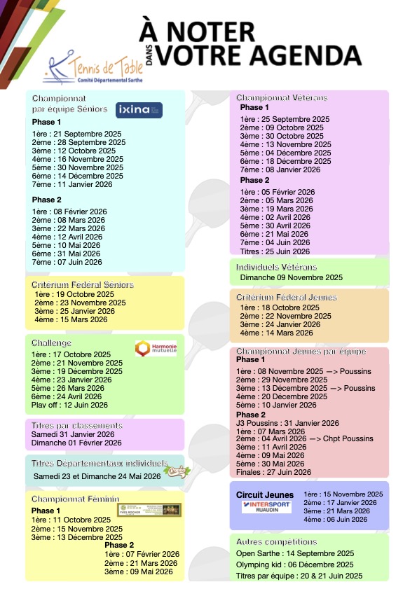 A noter dans votre Agenda 25-26 A noter dans votre Agenda 25-26