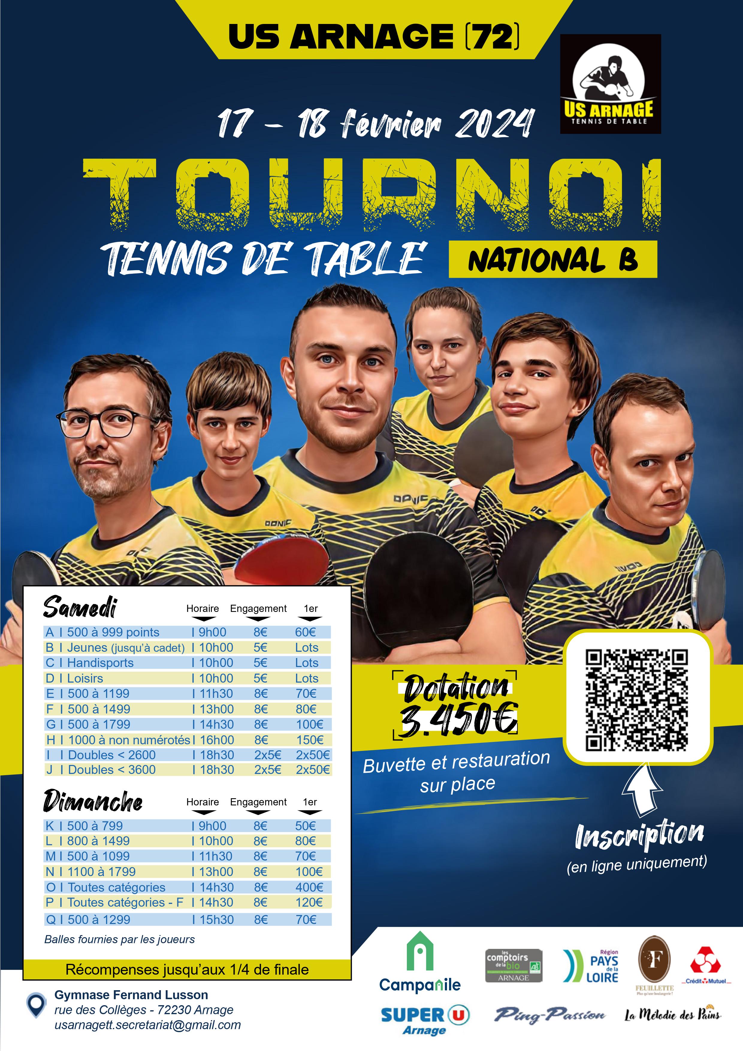 US Arnage TT organise son Tournoi National B le 17 et 18 février 2024 US Arnage TT organise son Tournoi National B le 17 et 18 février 2024