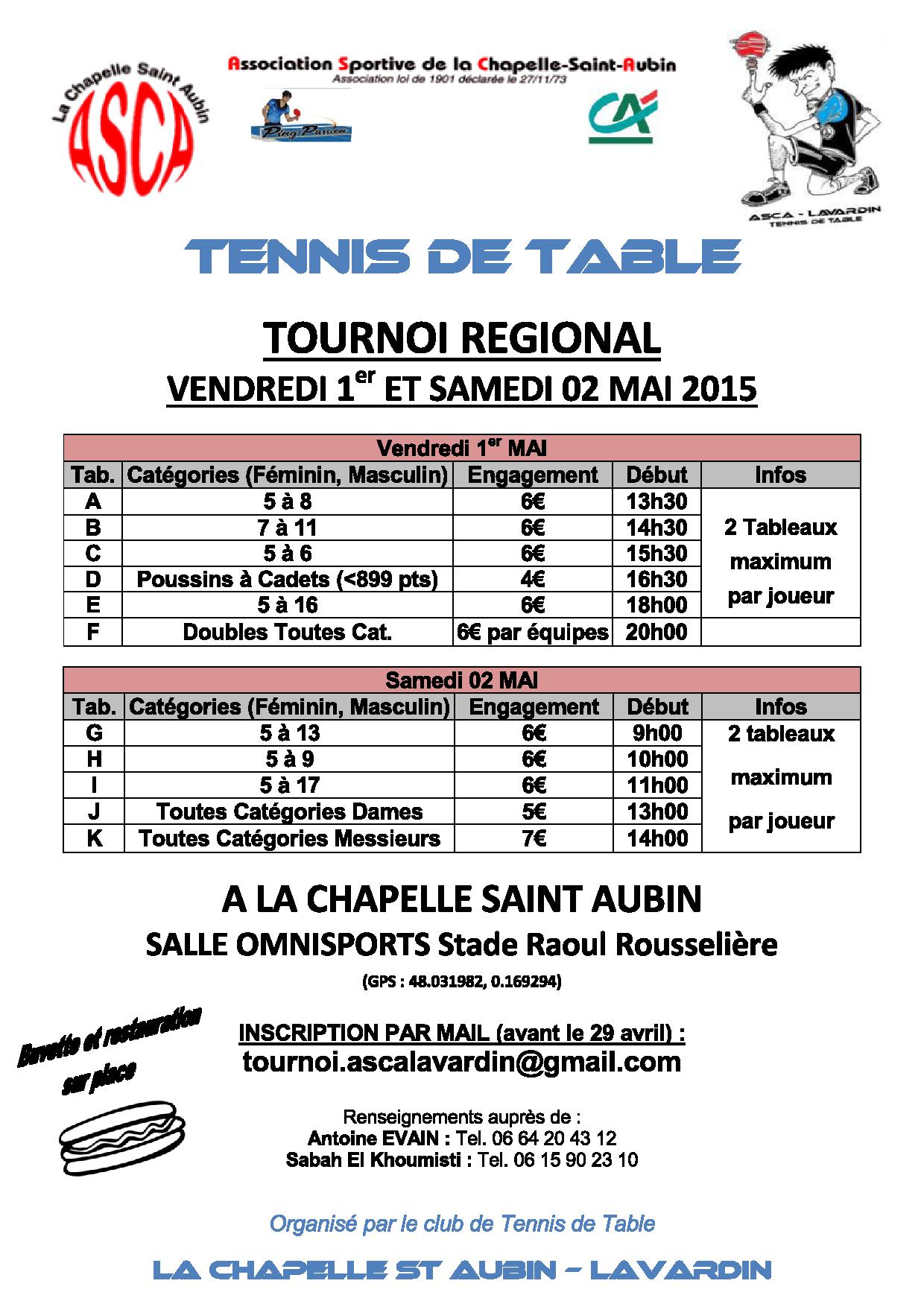 Tirage au Sort Tableaux tournoi ASCA