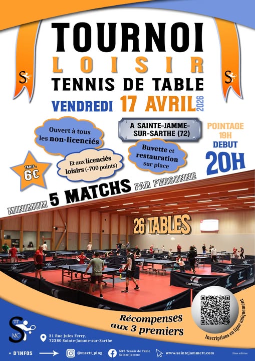 🎉 Tournoi Loisir MCSTT  – Vendredi 17 avril 2026 🎉